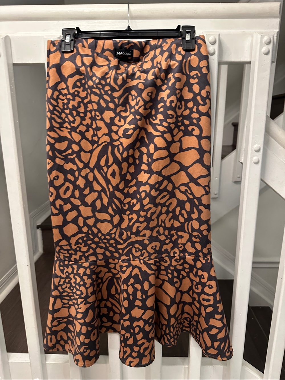 Marc Cain Brown and Black Animal-Print Flounce Midi Skirt